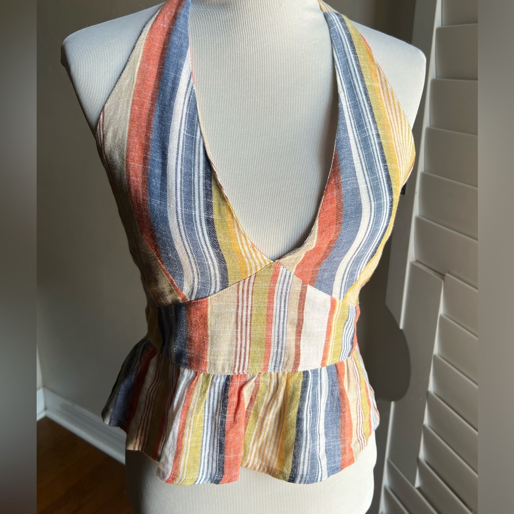 Hurley Halter neck smocked peplum top